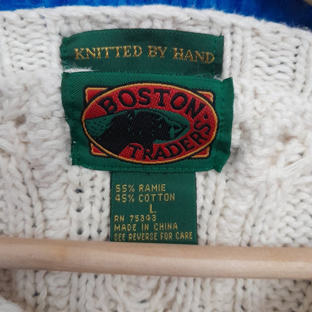 Vintage Boston Traders Cable Knit Sweater Size L Cream Color Unisex - Picture 2 of 9